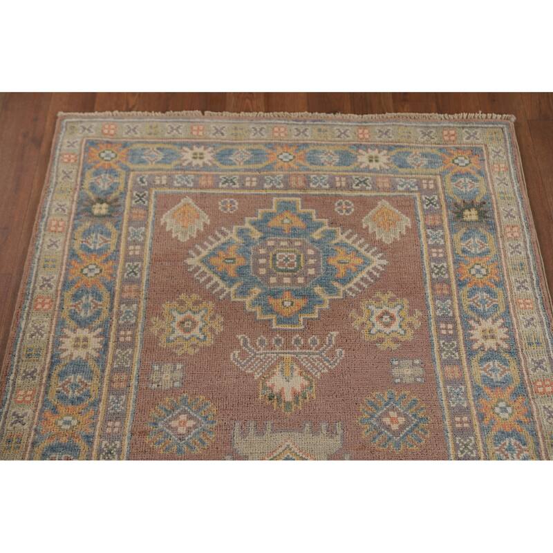 Geometric Brown Kazak Runner Rug Handmade Wool Carpet - 2'10" x 8'4"