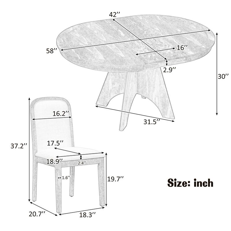 Extendable Dining Table for 4-6, 42" to 58" Rustic Farmhouse Table with X-Legs