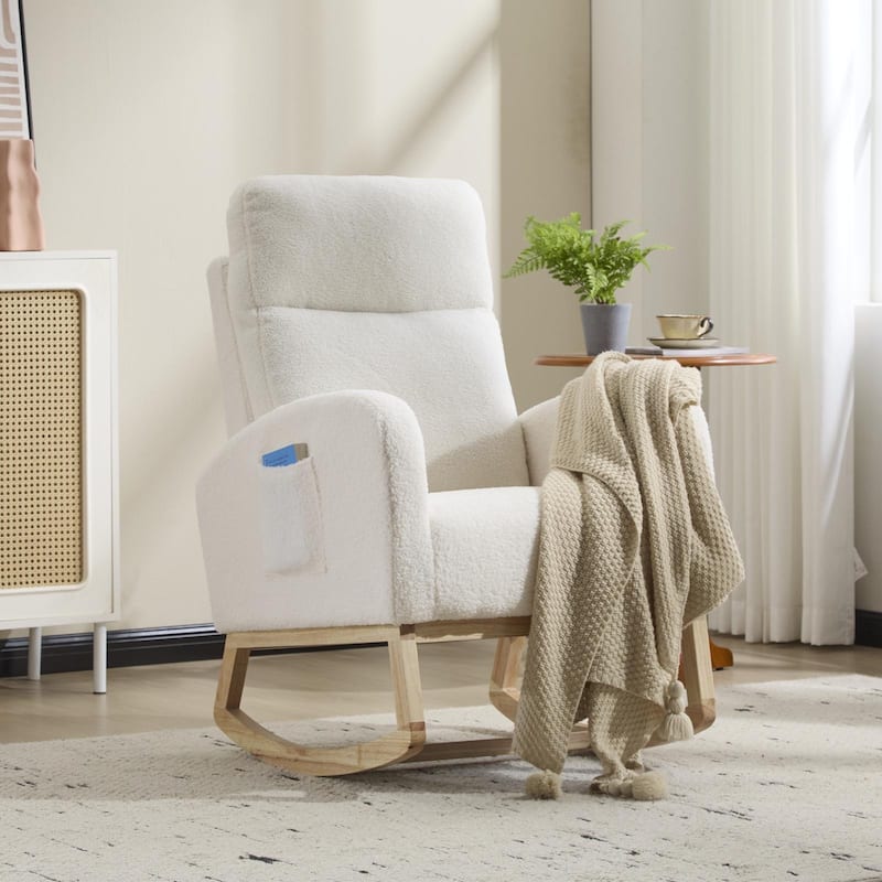 Solid Wood Modern Rocking Chair with High Back and Pocket - 29.5" D x 24.8" W x 40.9" H