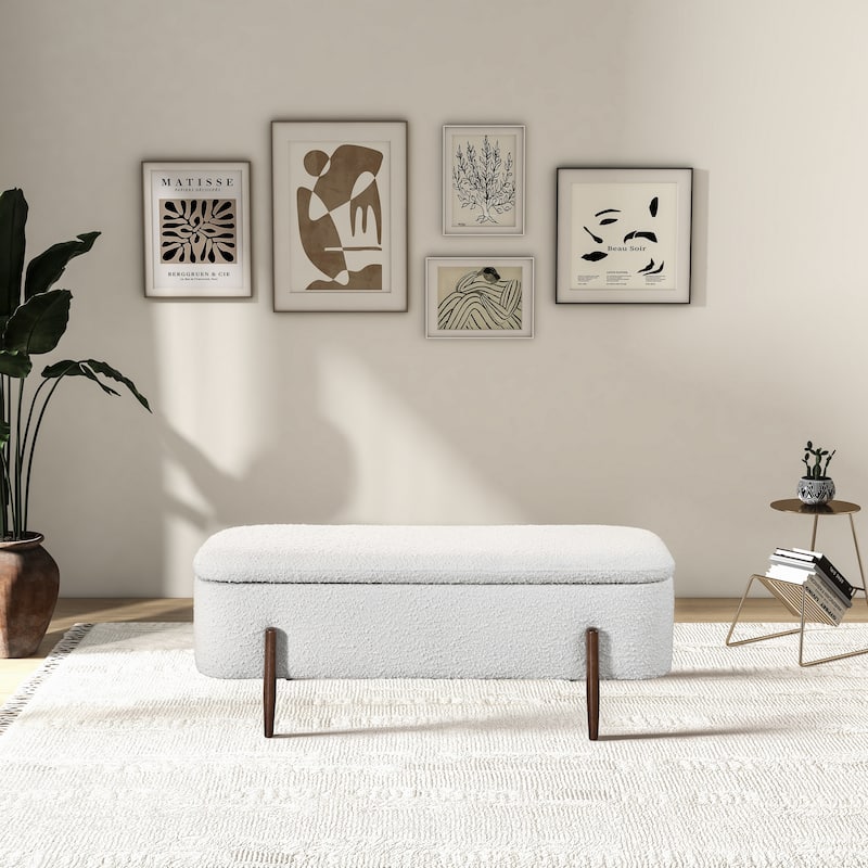 Kaho Japandi Style Boucle Fabric Upholstered Ottoman Bench with Storage