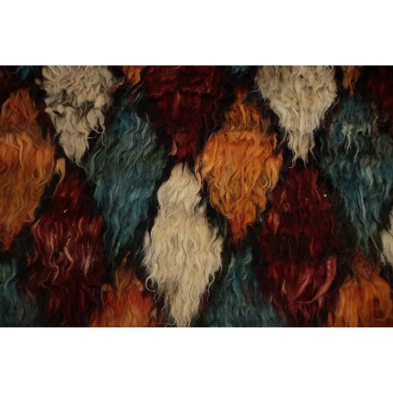 Hand Knotted Oriental 100% Wool Carpet Modern All-Over Multi-Colored Moroccan Area Rug - 9' 7'' X 6' 8''