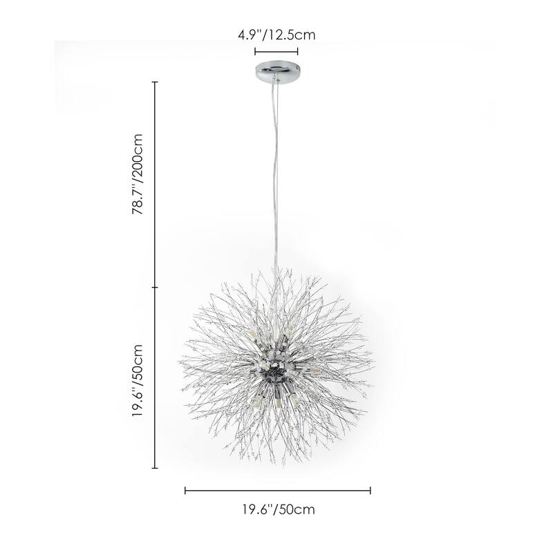 9-Light Modern Glam Sputnik Starburst Globe Pendant Linear Firework Crystal Chandelier for Living Room