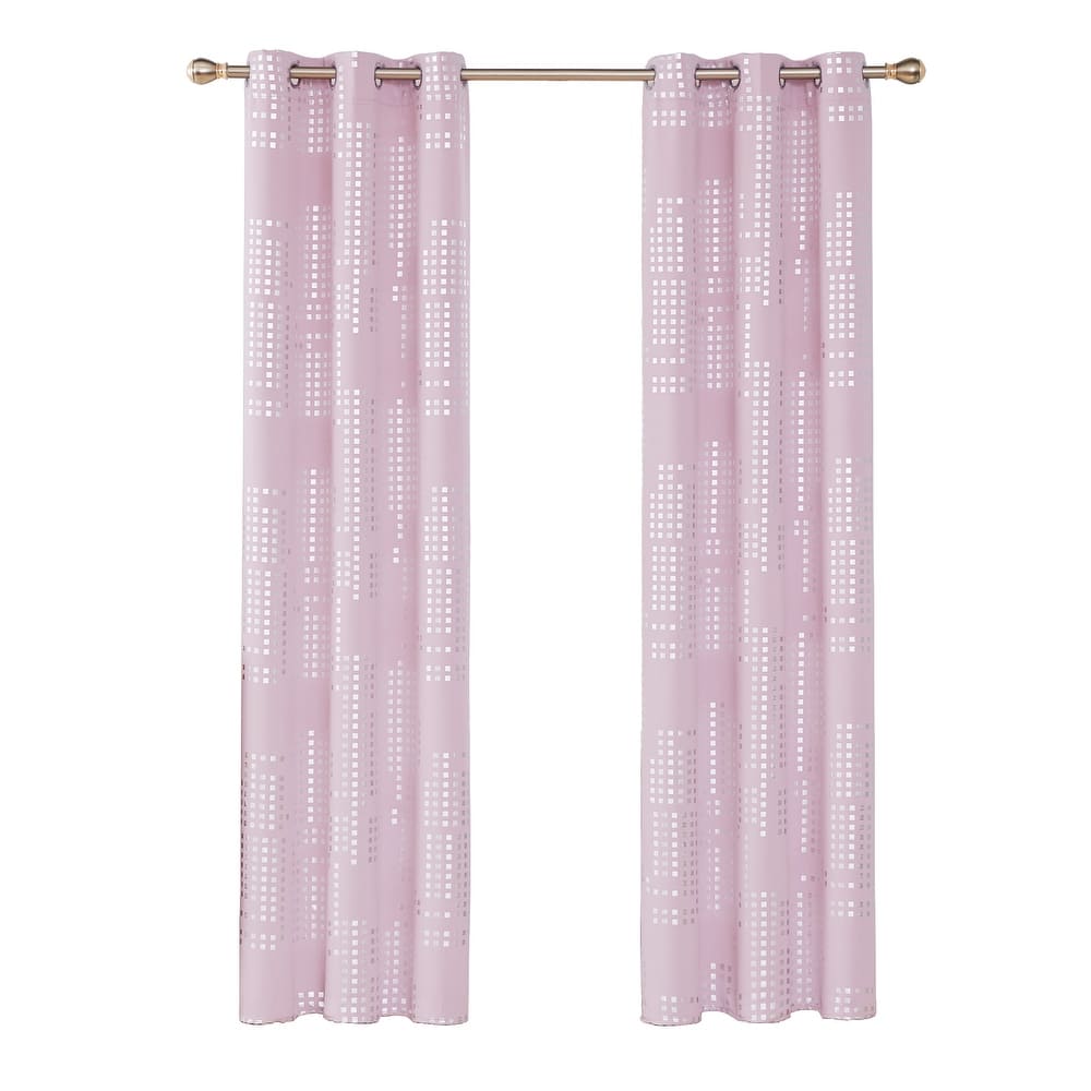 Room Darkening Silver Foil Pattern Grommet Curtains 2 Panels