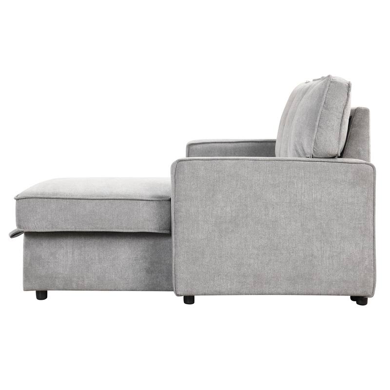 Gray Polyester Sleeper Sectional Sofa with Storage, Cup Holders & USB, 89x59x38 inches, 245 Pounds