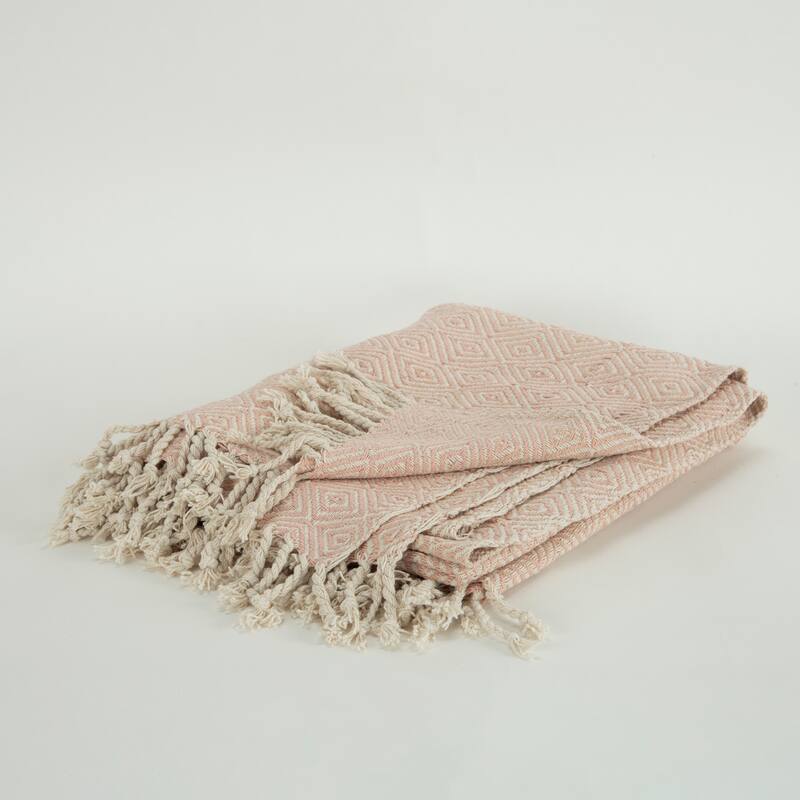 Rizzy Home Boho Geometric Throw Blanket - Blush/Natural
