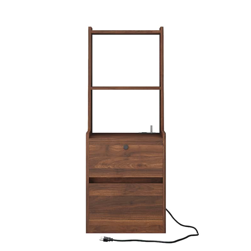 Smart Nightstand with Night Light and Charging Station, Sofa Side Table with Bookshelf, Coffee Table with 2 Storage Drawers