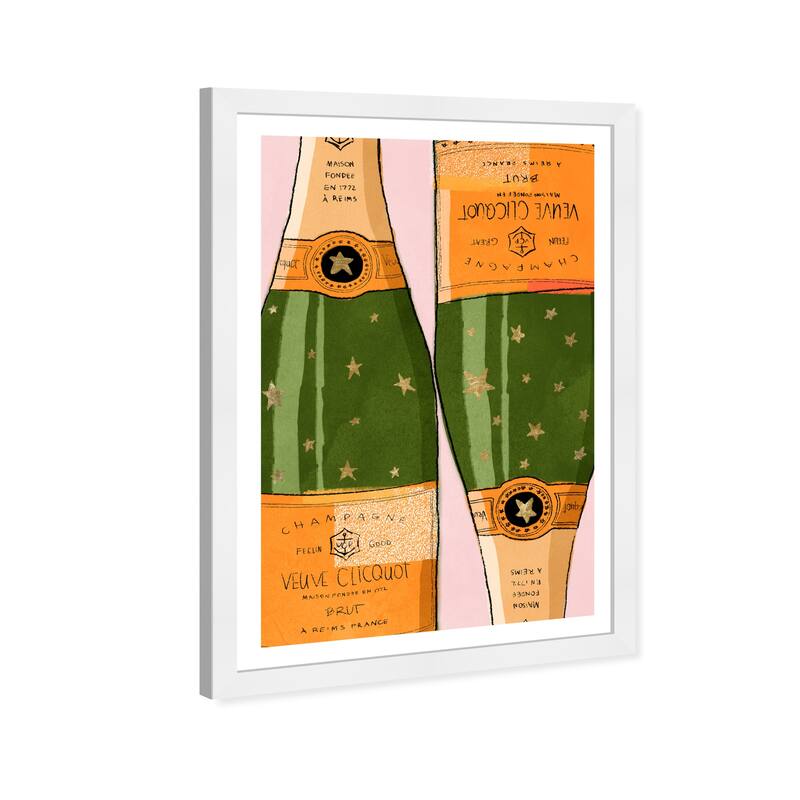 Wynwood Studio 'Shiny Champagne' Drinks and Spirits Orange Wall Art Framed Print