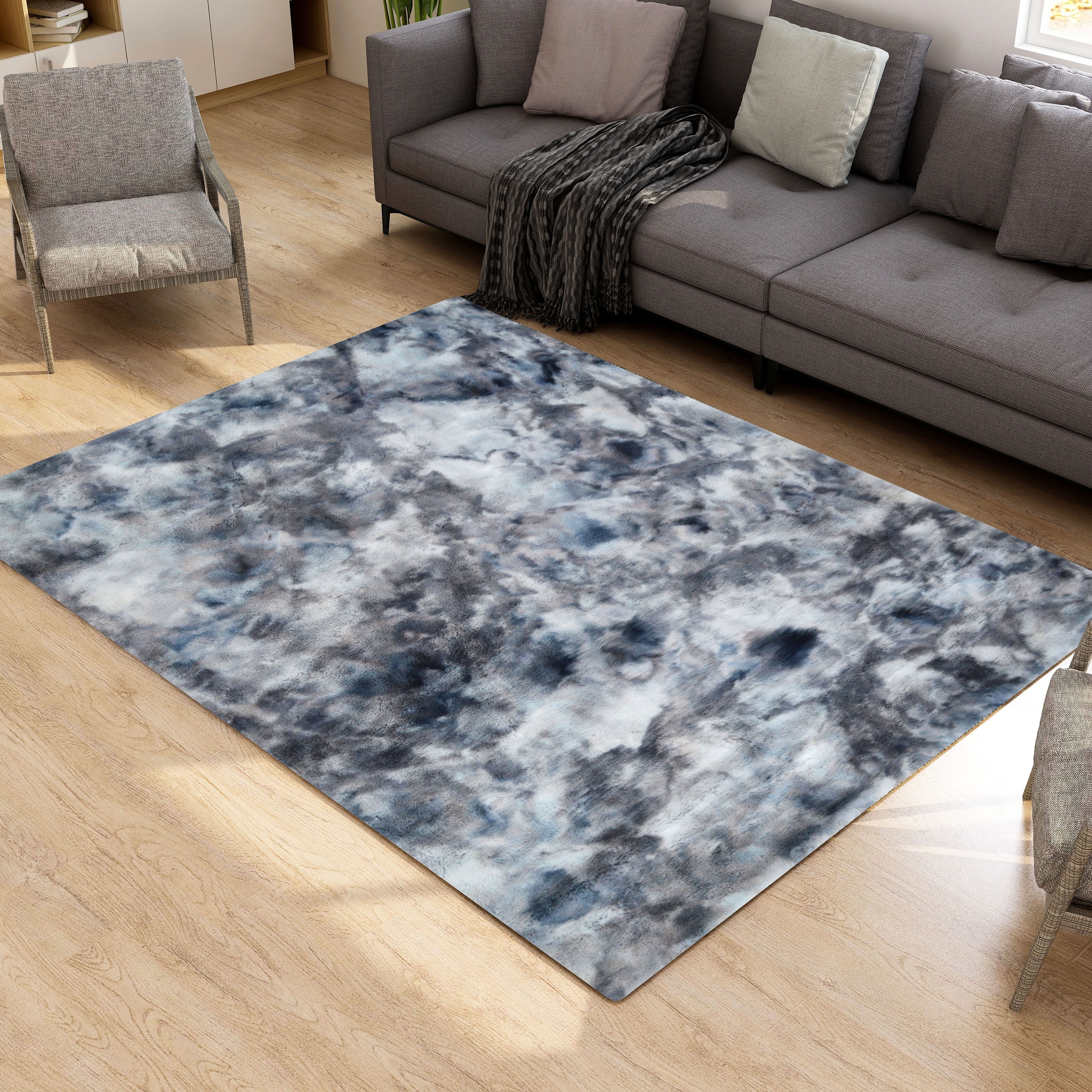 Furniture of America Mopsa Contemporary Grey Polyester Tie-Dye Area Rug - 5' x 8'