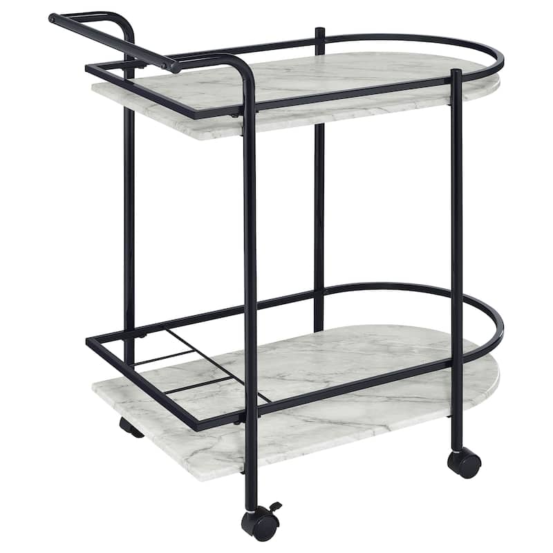 Desiree 2-tier Faux Marble Shelf Metal Bar Cart