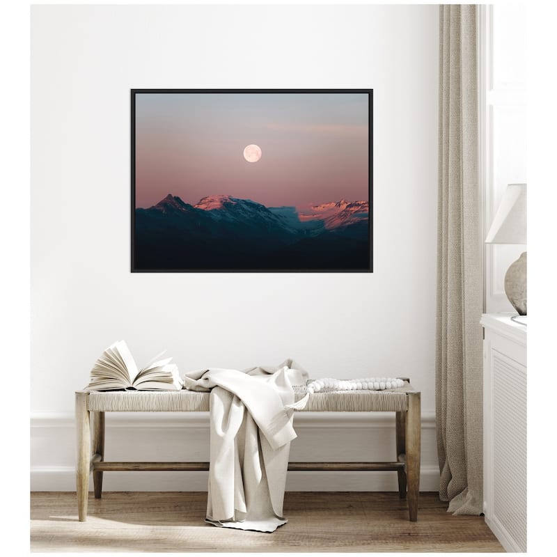Kate and Laurel Sylvie Panoramic Pastel Moonrise over Icelandic Mountains Framed Canvas by Michael Schauer