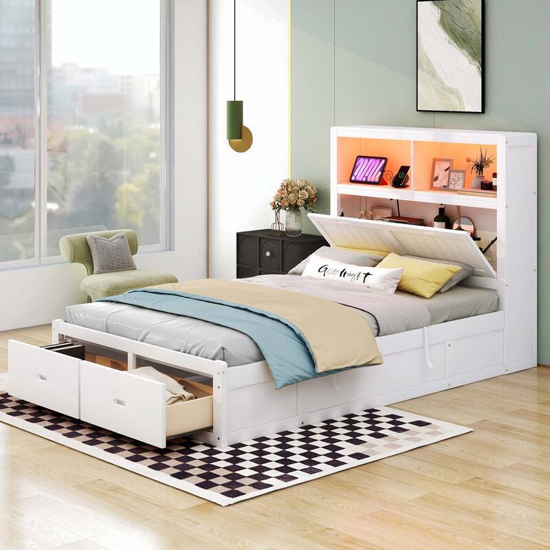 Wood Full Size Hydraulic Platform Bed
