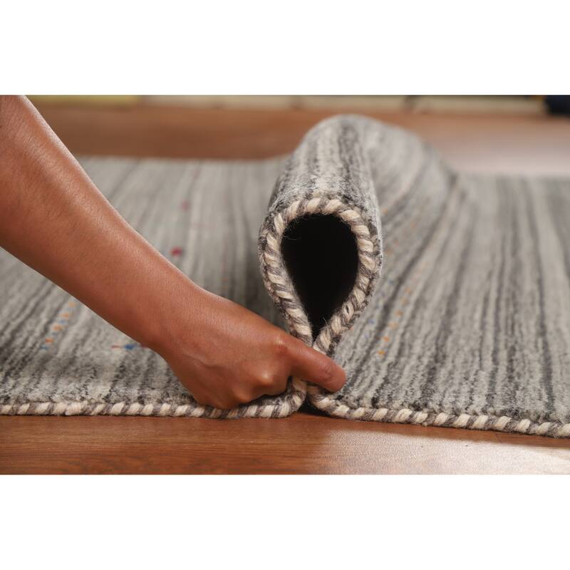 Hand Knotted Oriental 100% Wool Carpet Tribal Animal Pictorial Greys & Charcoal Gabbeh Area Rug - 7' 7'' X 5' 0''