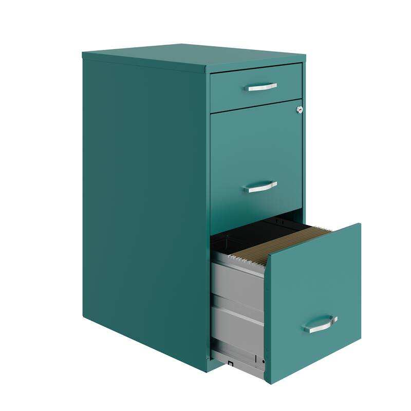 Space Solutions 18" Deep 3 Drawer Metal Organizer File Cabinet, Teal