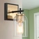 preview thumbnail 1 of 5, Modern Farmhouse Black Gold 1-Light Wall Sconces with Cylinder Glass Shade - 4"L x 6"W x 9.5"H