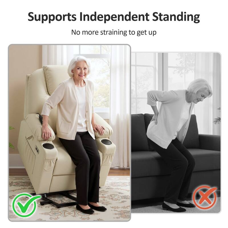 MCombo Small Power Lift Recliner Chair with Massage and Heat for Elderly, 3 Positions and USB Ports Faux leather 7141