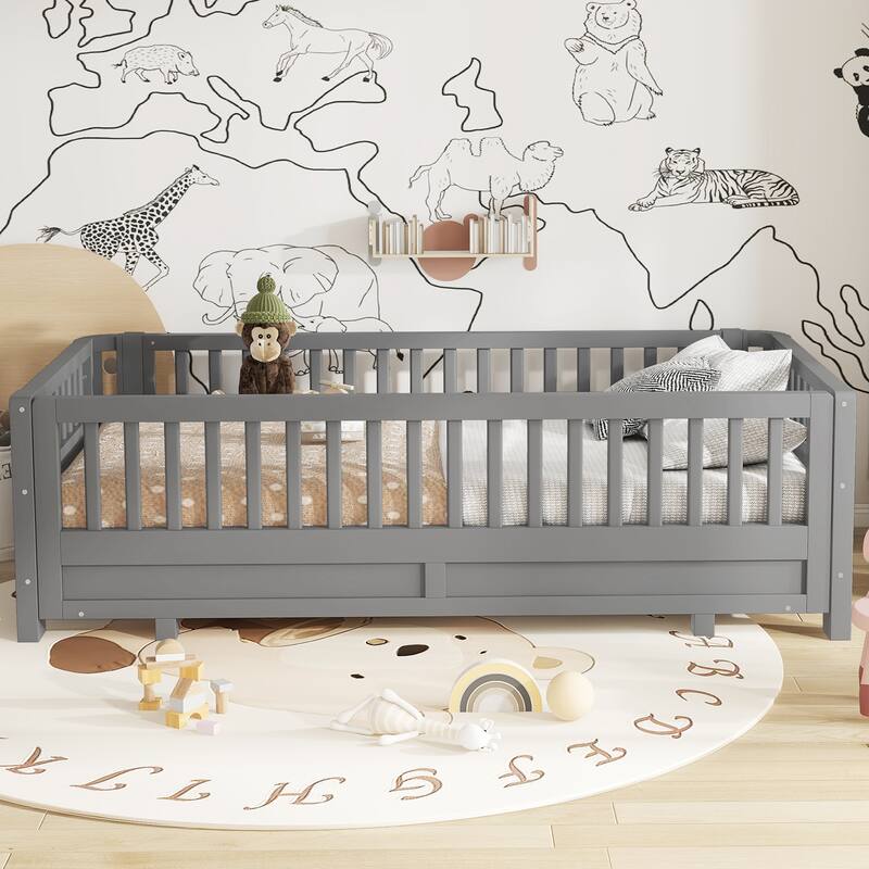 Adjustable Platform Bed Frame with Safety Guardrail for Kids, Guests