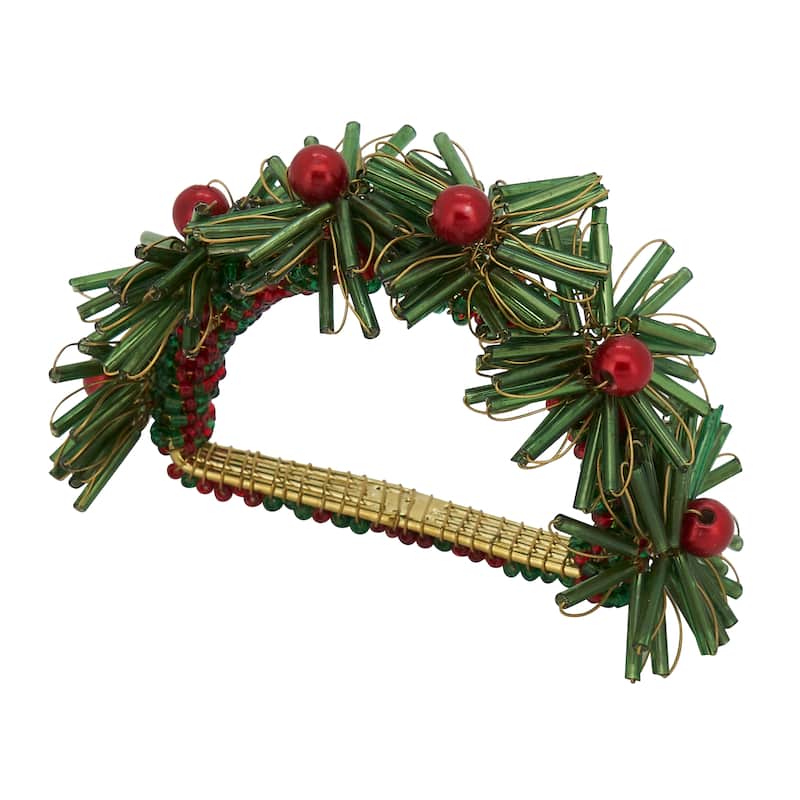 Napkin Rings With Beaded Flowers Design (Set of 4)