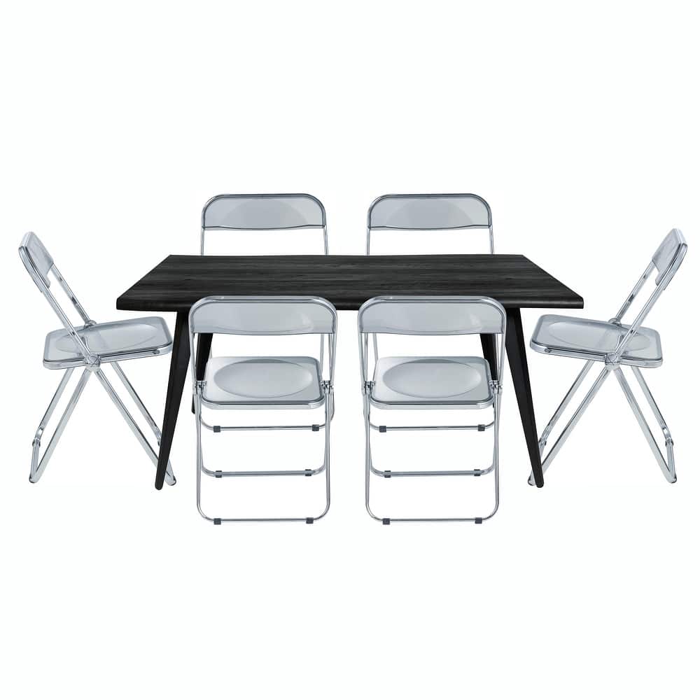 LeisureMod Lawrence Acrylic Folding Dining Chairs and Dining Table Set