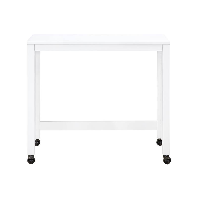 Desks and Stool Set 3pc White Finish Rolling Desk with Casters, 2 Charging ports Home Office Furniture