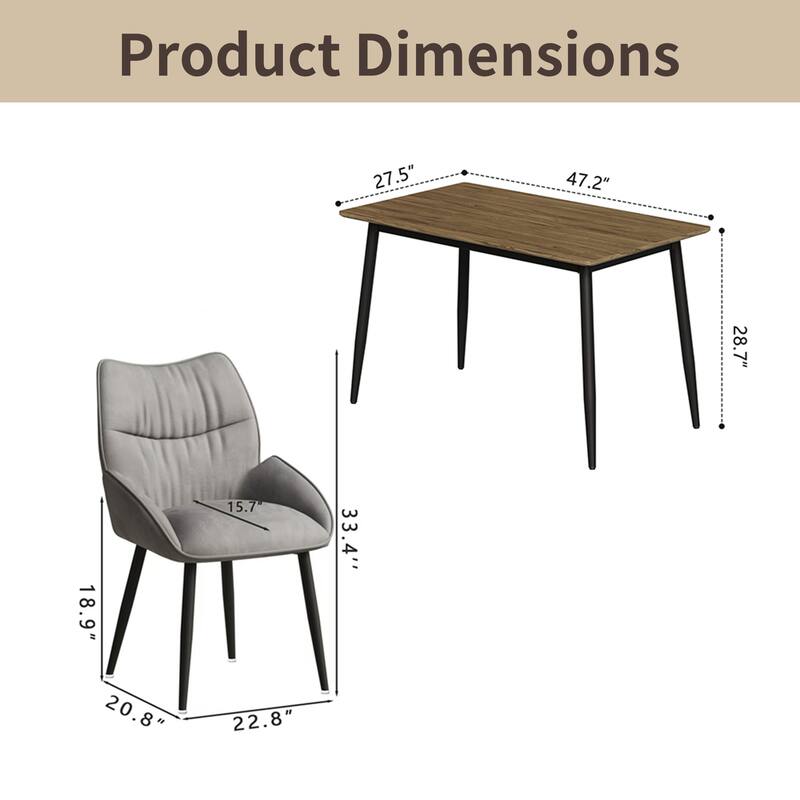 Modern Wood Grain Dining Set with Black Metal Legs, Seats 4-6, 5-Pcs