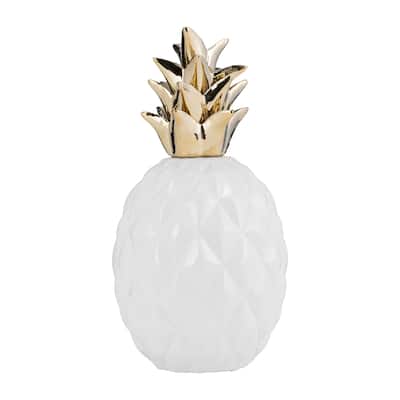 Stylish Ceramic Pineapple Statue Contemporary Tropical Decor White and Gold 13" Pineapple Decorative Table Accent