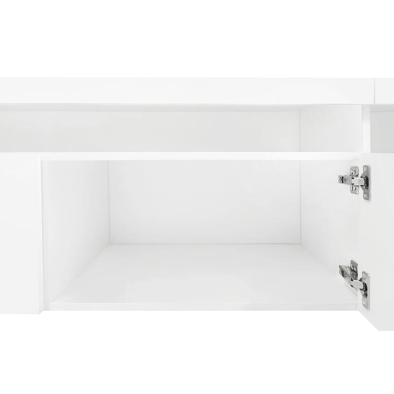 LED TV Stand with Storage Up to 100" TV, Home TV Cabinet with 2 Glass Shelves, Floor Media Console Table for Living Room