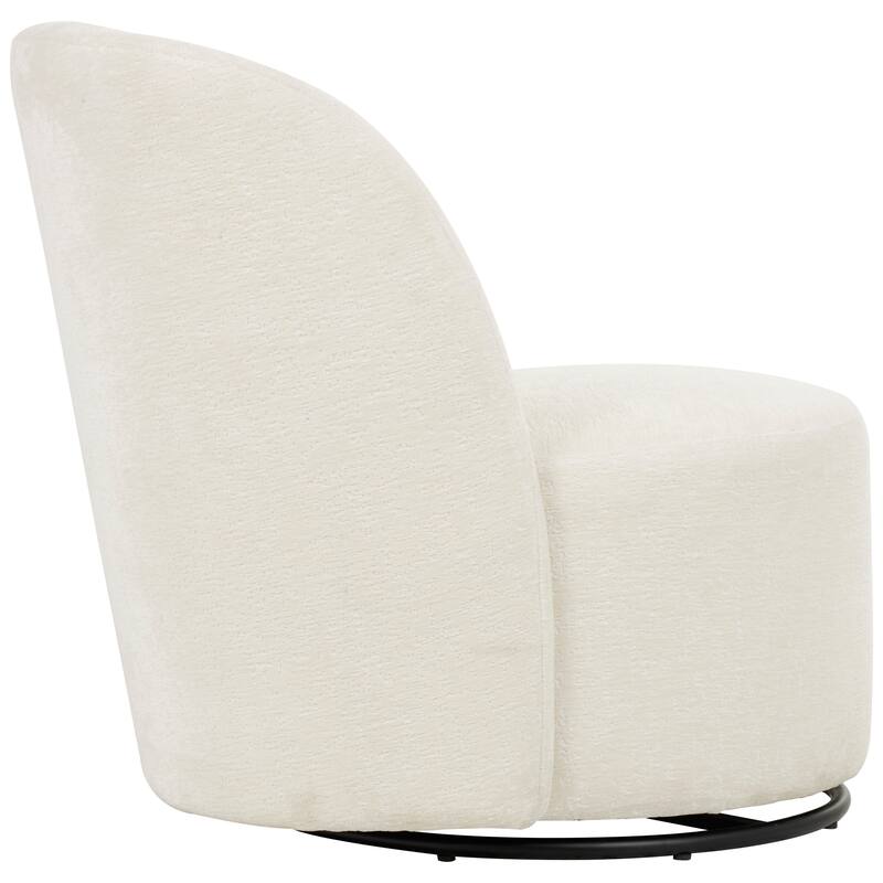 White Polyester Round Swivel Boucle Living Room Accent Chair with Black Base