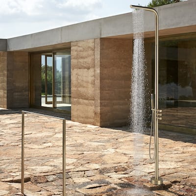 Rbrohant Freestanding Stainless Steel + Brass Outdoor Shower