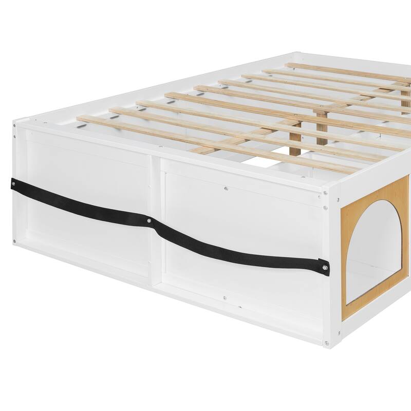 Wooden Platform Bed with Footboard Bookshelf, LED Display Cabinet and Drawer Storage by Harper&Bright Designs