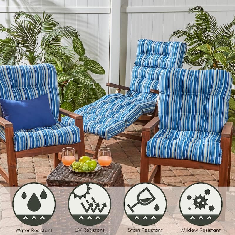 Coastal Stripe 21 x 42-inch Outdoor Seat/Back Chair Cushion (Set of 2) (Cushions Only)