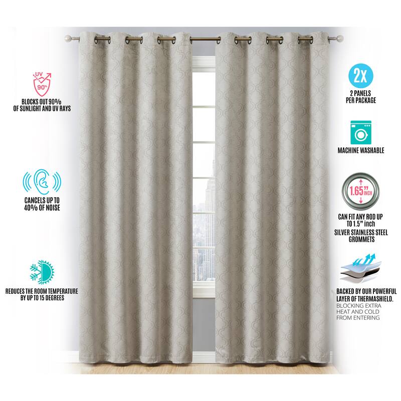 HLC.me Redmont Lattice Thermal Room Darkening Light Blocking Privacy Blackout Grommet Curtain Panels - Set of 2