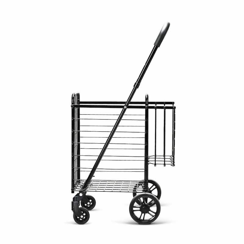 Costway Folding Shopping Cart Jumbo Basket Rolling Utility Trolley - 17'' x 19'' x 35''/37.5''