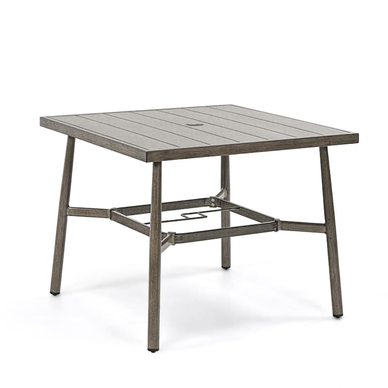 SleekLine Outdoor Aluminum Dining Table with Umbrella Hole - Brown