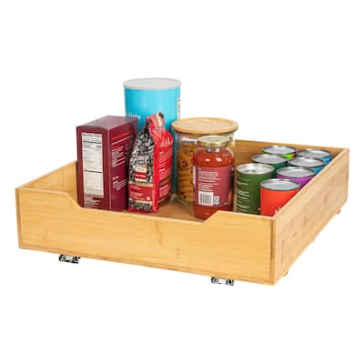 Household Essentials 1-Tier Bamboo Pull-Out/Slide-Out Storage Organizer - 21.0"L x 20.0"W x 5.5"H