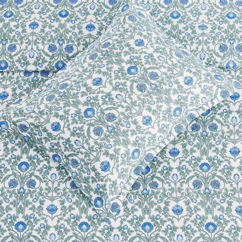 Printed Design Cotton Collection Blue Floral Crafted Duvet Set