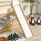 preview thumbnail 7 of 31, Twin Over Twin Low Pine Wood Bunk Bed with Guardrails, Slide and Ladder for Kids, No Slats Toddler Floor Bed with Fence and Door