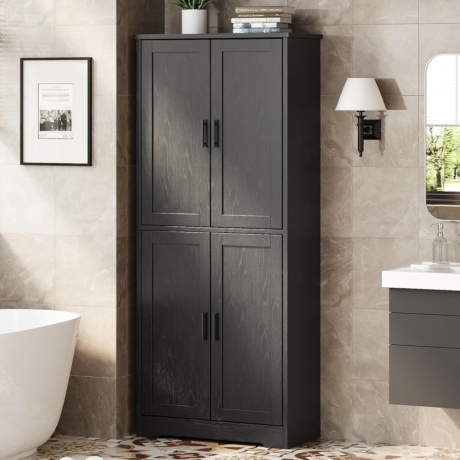 Kitchen Pantry Cabinet, Freestanding Pantry Storage Cabinet with Doors and Shelves