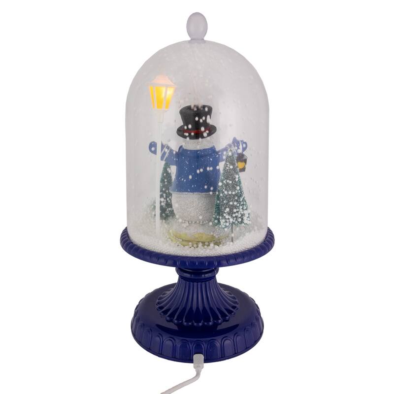 13.5" LED Lighted Snowing Musical Snowman Under Cloche Christmas Decoration
