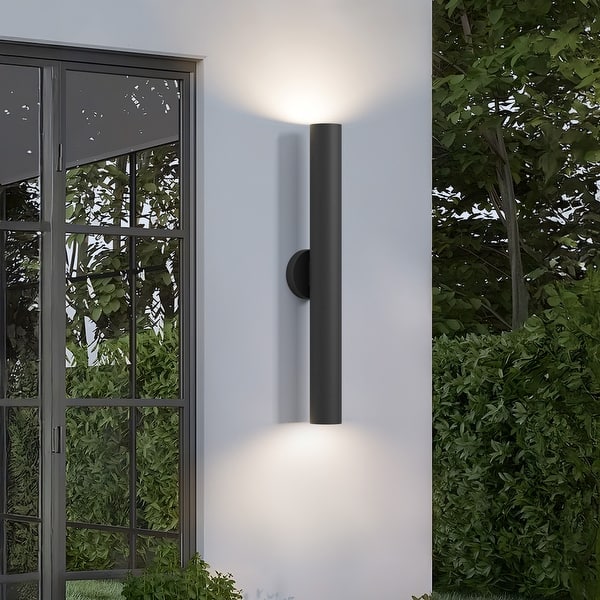 slide 2 of 30, LamQee Modern Black Aluminum Cylinder LED Outdoor Wall Lights