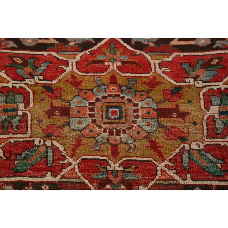 Hand Knotted Oriental 100% Wool Carpet Traditional Floral Red Heriz Area Rug - 9' 7'' X 7' 2''