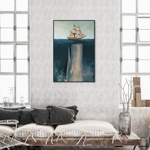 Oliver Gal 'The Boat and The Whale' Nautical and Coastal Wall Art Framed Canvas Print Nautical Watercrafts - Blue, White