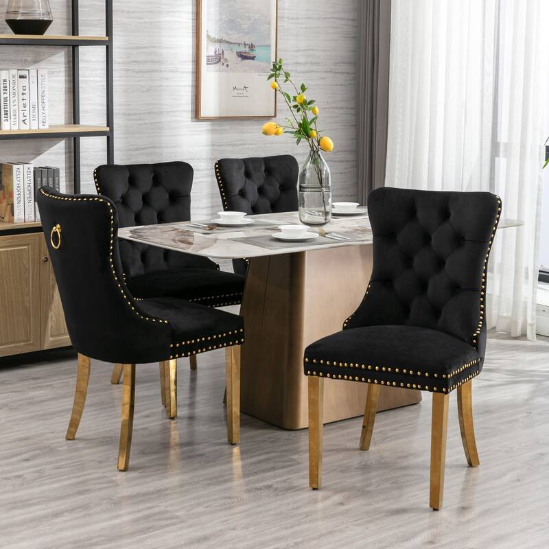 GDF Studio - Modern Velvet Upholstered Wood Dining Chair Set with Chrome Legs & Nailhead Trim (Set of 2)