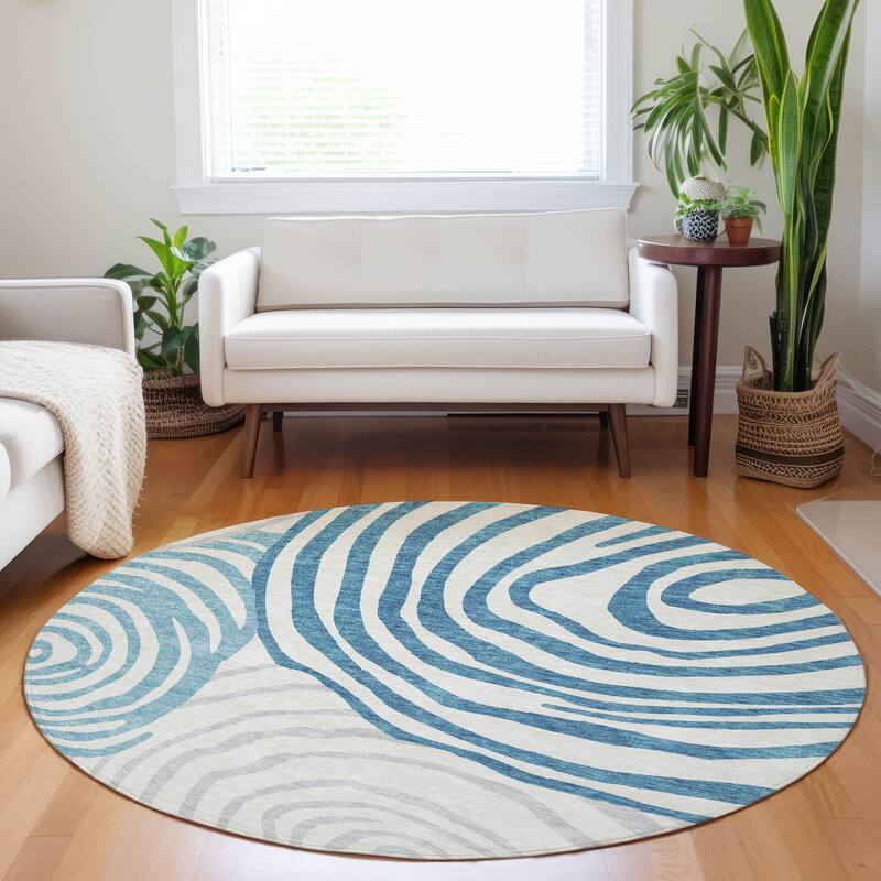 Premium Washable Super Soft Modern Mesmerize Mayfield Rug - Teal - 8' x 8' - Round