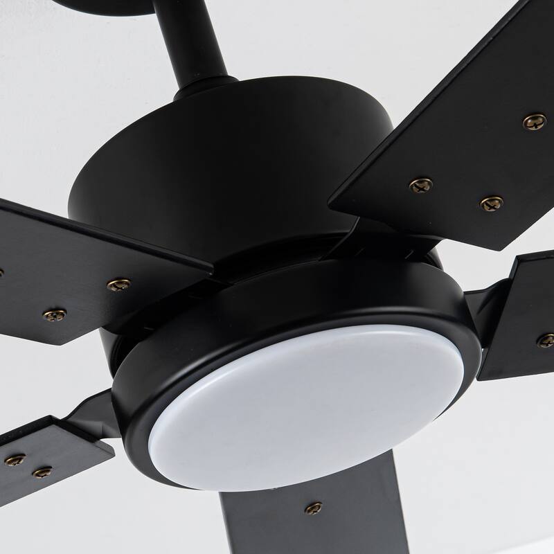 52" Modern Black Wood 5-blade Ceiling Fan with Light and Remote Control
