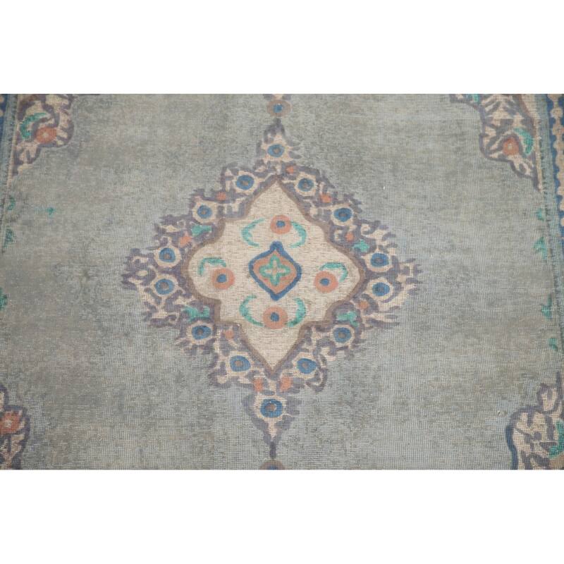 Hand Knotted Oriental 100% Wool Carpet Traditional Medallion Greys & Charcoal Tabriz Area Rug - 9' 6'' X 6' 9''