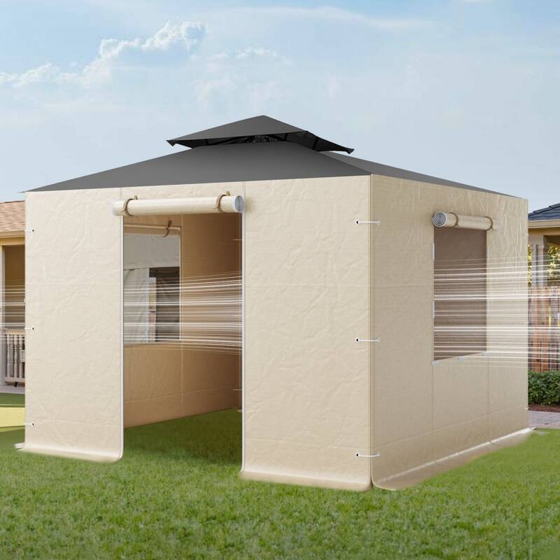 Beige 10x10 Ft Gazebo Replacement Cover Waterproof Sidewalls with Windows and Door Panels - 9.58 × 9.58 ft