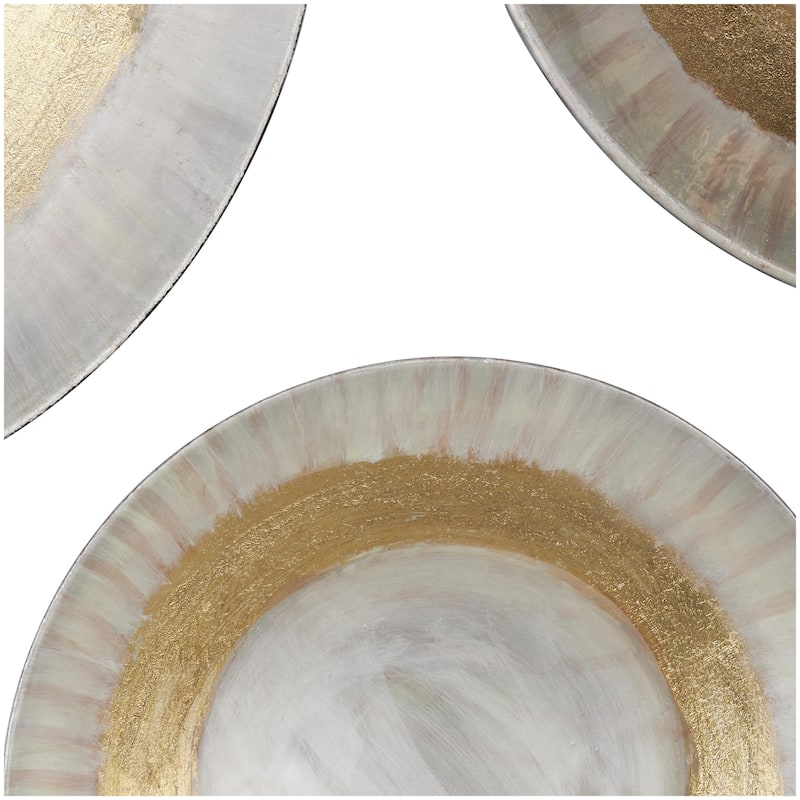 Metal Abstract 3D Circular Disk Home Wall Decor - Set of 3 Gold, Dark Blue, White - Roche River Decor