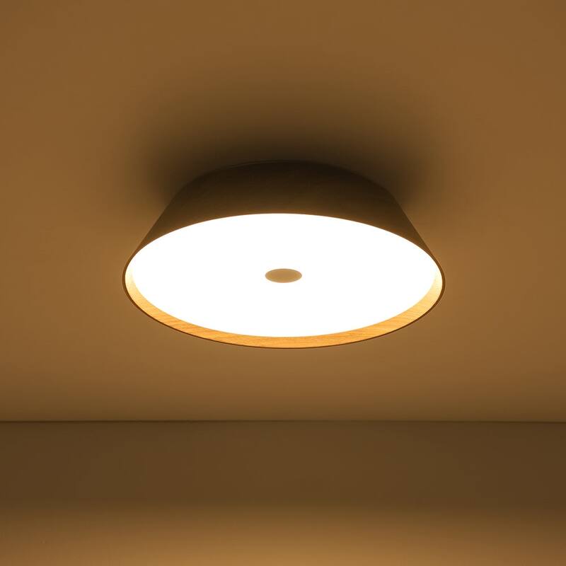 Scandinavian Wood Style Dimmable LED Flush Mount Ceiling Light 13.2in