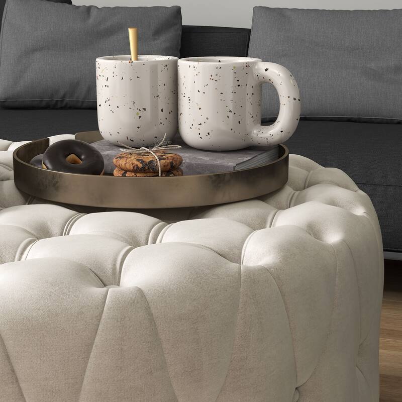 Velvet Foam Padding Ottoman Bench with Button Tufted Design Ideal use as Coffee Table or Shoe Stool