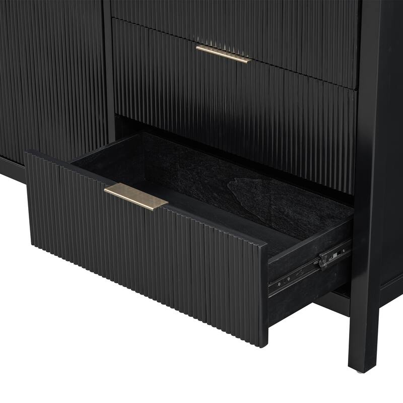 60" MDF Wave Design Console Tables - 2 cabinet & 3 Drawers with Acacia Wood Legs